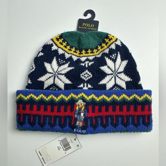 Polo Ralph Lauren Holiday Jacquard Bear Rib-Knit Beanie Cowboy Bear NWT - Picture 1 of 5